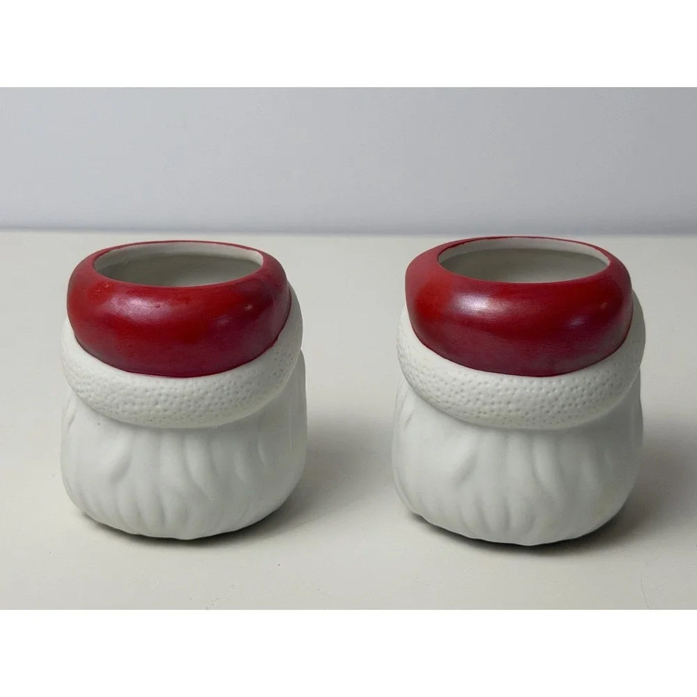 Hallmark Ceramic Santa Claus Head Votive Candle Holder MCM Pair Of VTG 1970s